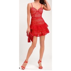 ✨NEW✨red lace/nude crochet dress